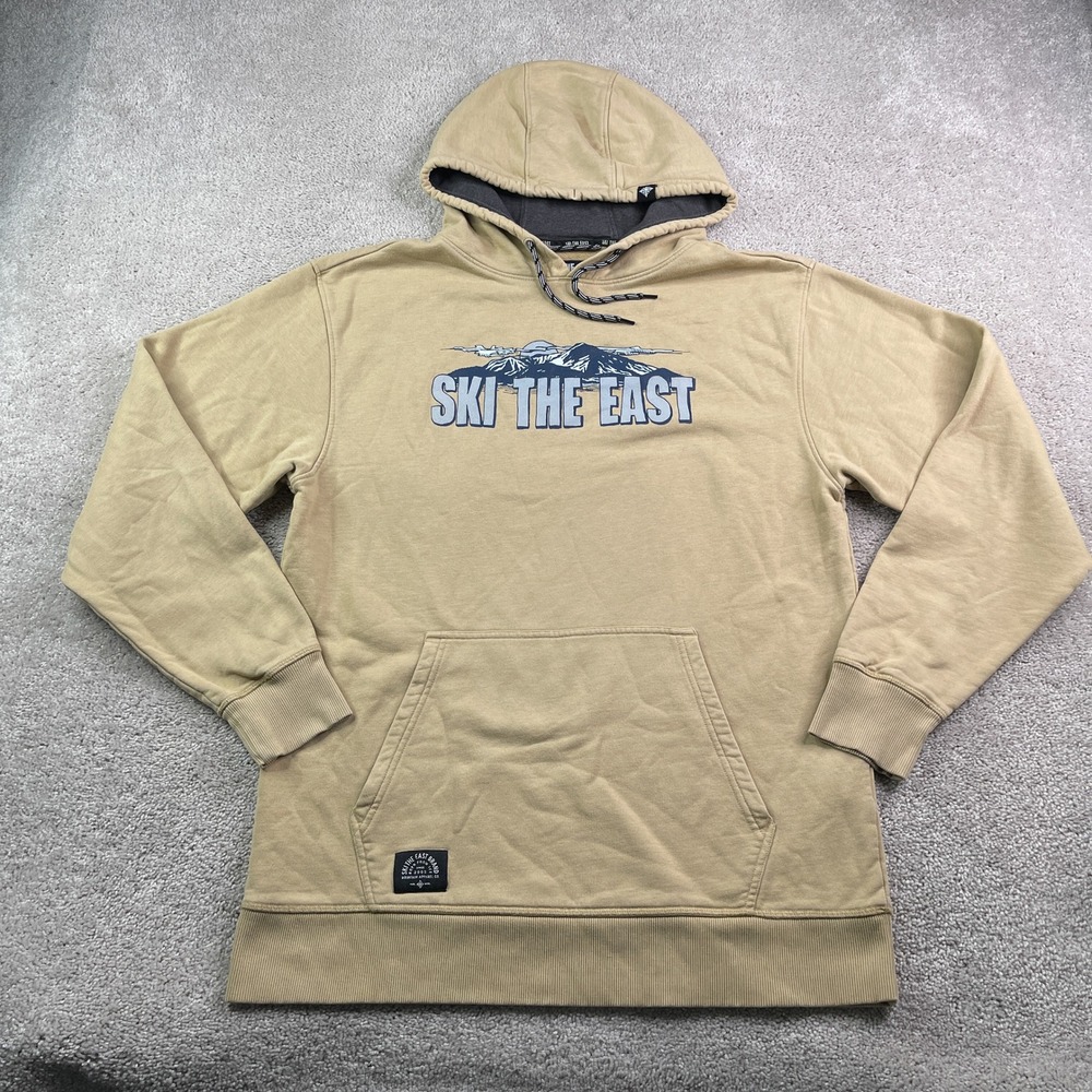 Ski The East Hoodie Mens Large Tan Mountain Graphic Organic Cotton Pullover